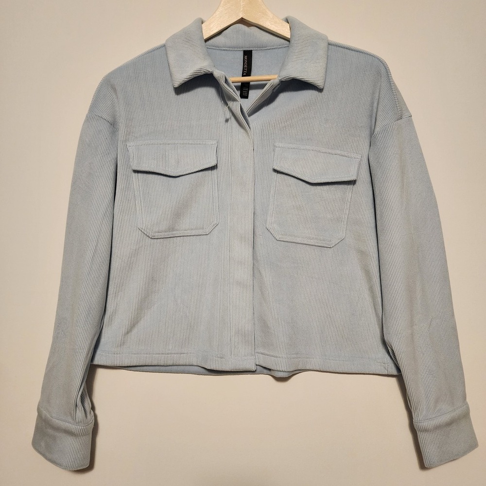 Mondetta Ribbed Corduroy Cropped Shirt Jacket Light Blue Medium